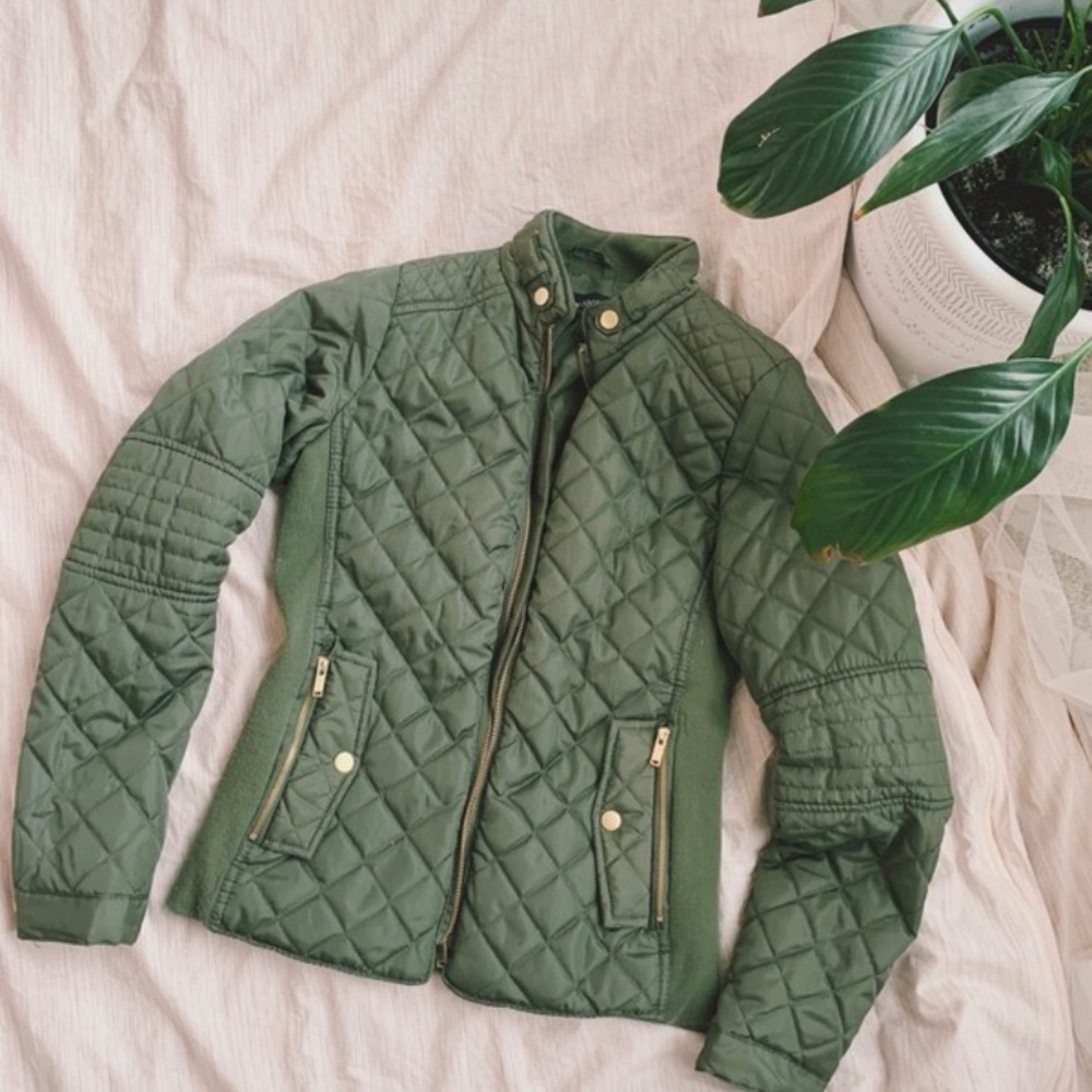 green puffer jacket